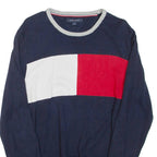 TOMMY HILFIGER Mens Patterned Jumper Blue Tight Knit L