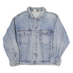 Mens Blue Cotton Denim Jacket S Button Closure Classic Fit Casual Outerwear