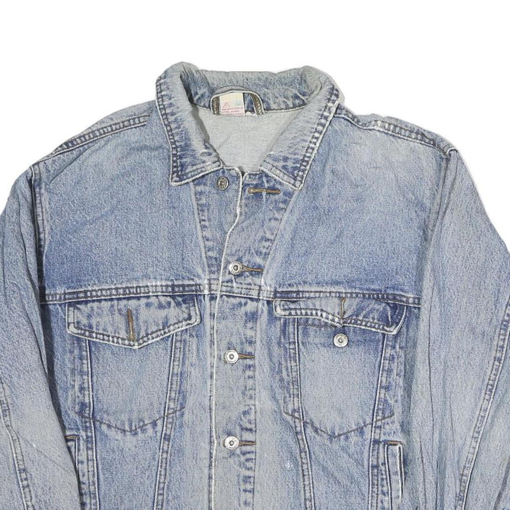 Mens Blue Cotton Denim Jacket S Button Closure Classic Fit Casual Outerwear
