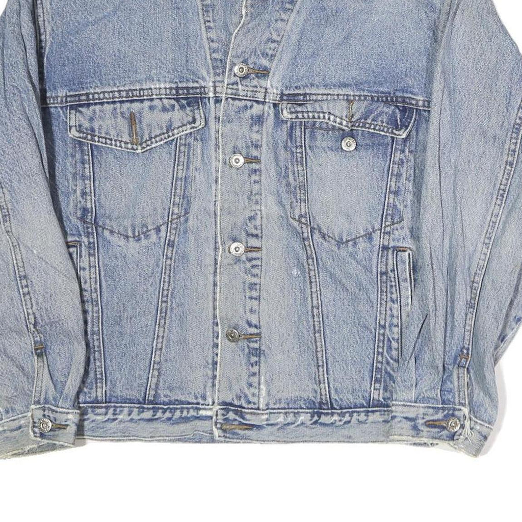 Mens Blue Cotton Denim Jacket S Button Closure Classic Fit Casual Outerwear