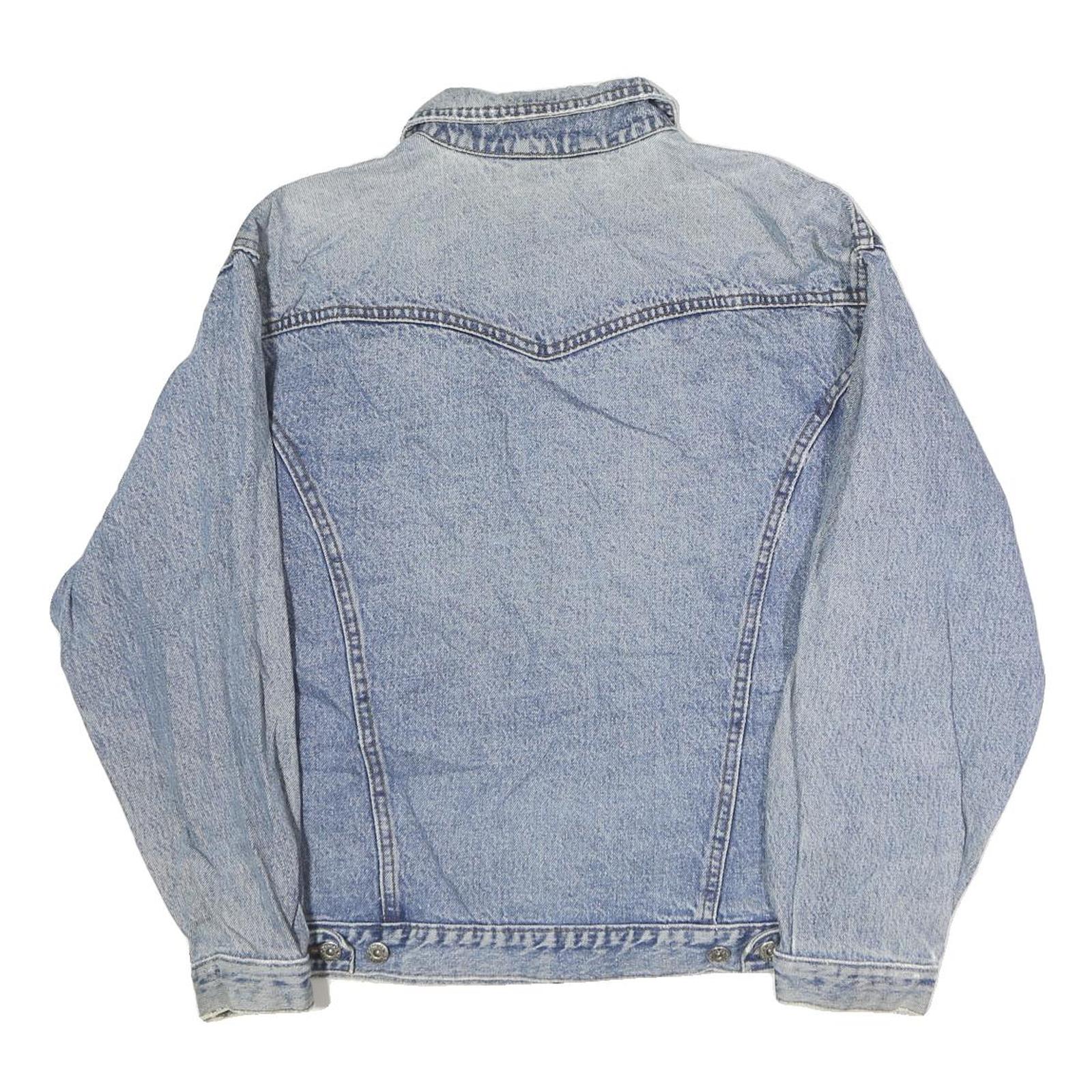 Mens Blue Cotton Denim Jacket S Button Closure Classic Fit Casual Outerwear