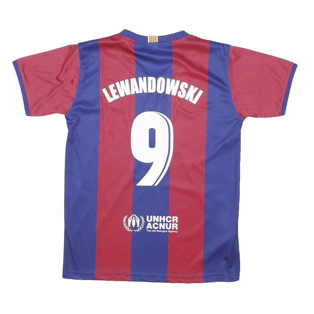 FCB Boys Blue & Red Lewandowski T-Shirt 12Y Short Sleeve V-Neck Football Jersey