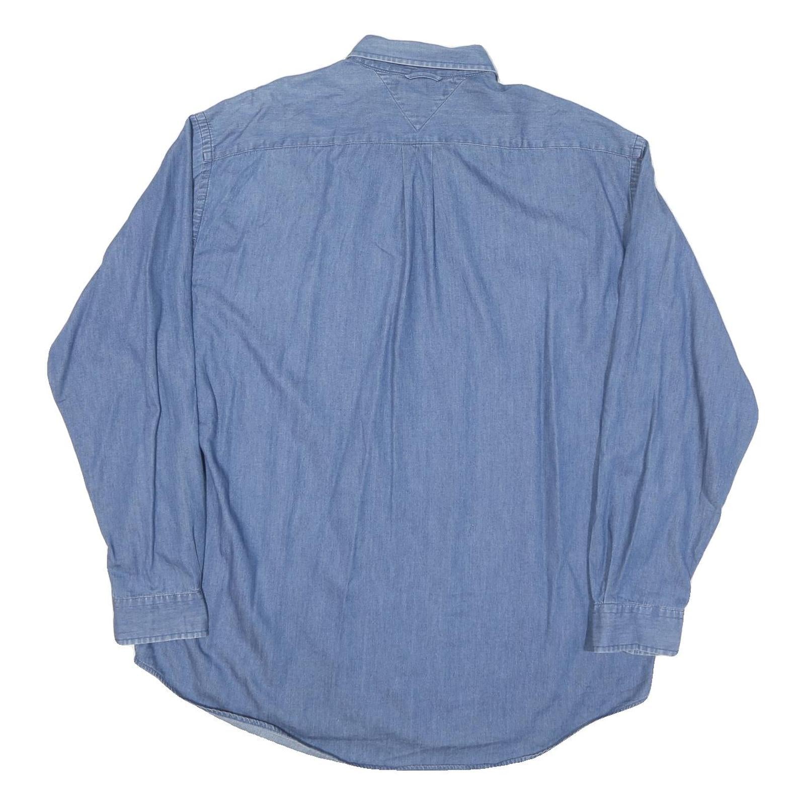 TOMMY HILFIGER Mens Blue Denim Cotton Blend Shirt XL Casual Classic Button-Down
