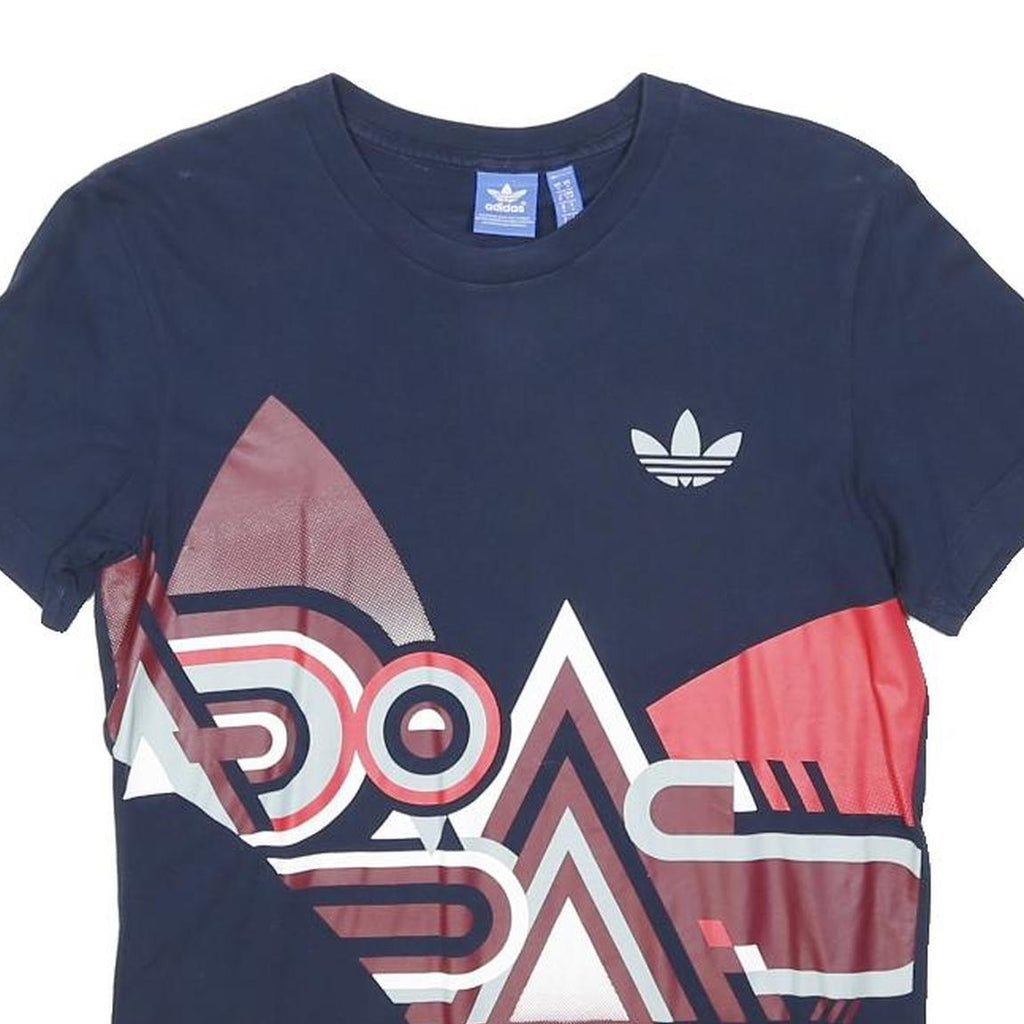 ADIDAS ORIGINALS Mens Navy Blue Graphic T-Shirt S Short Sleeve Crew Neck Logo