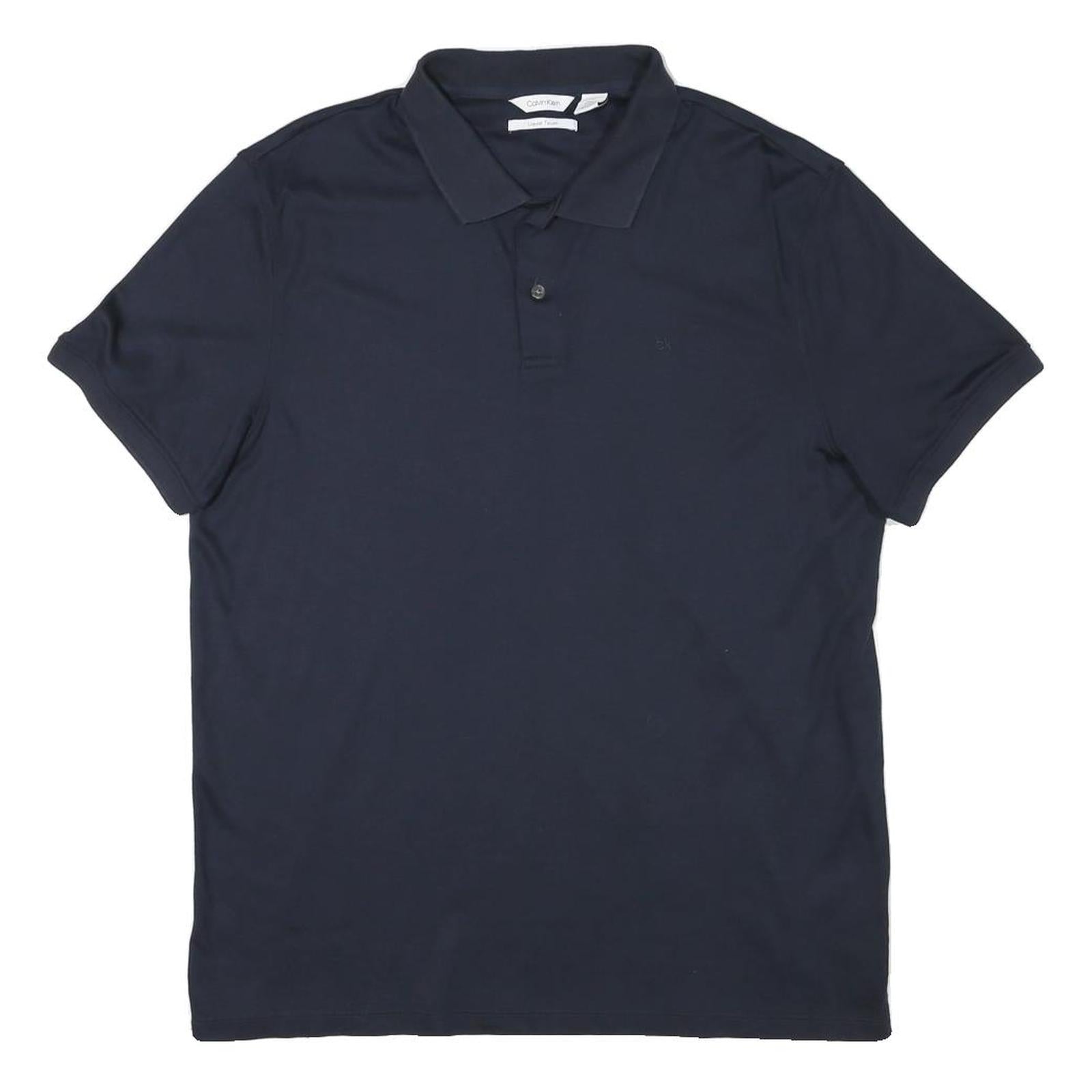 CALVIN KLEIN Mens Navy Plain Short Sleeve Polo Shirt L Classic Cotton Blend