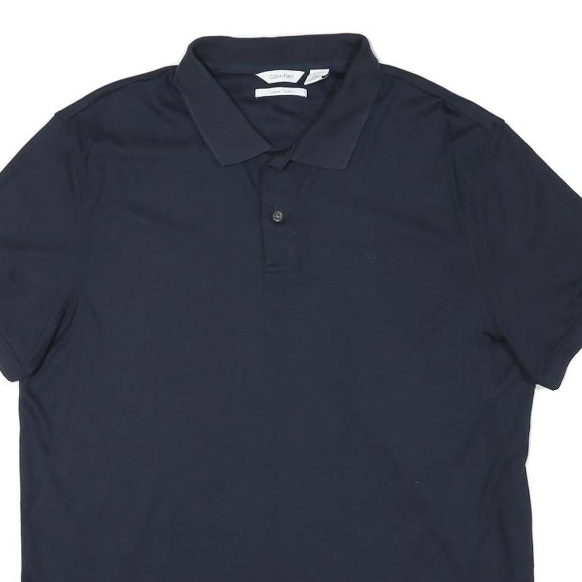 CALVIN KLEIN Mens Navy Plain Short Sleeve Polo Shirt L Classic Cotton Blend