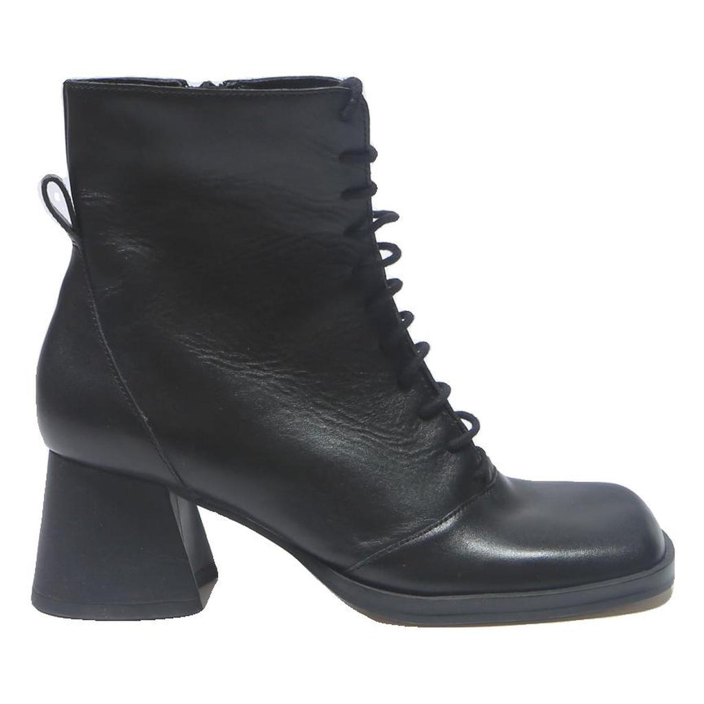 CHARLES & KEITH Womens Lace-Up Ankle Boots Black Leather UK 4 Stylish Comfort
