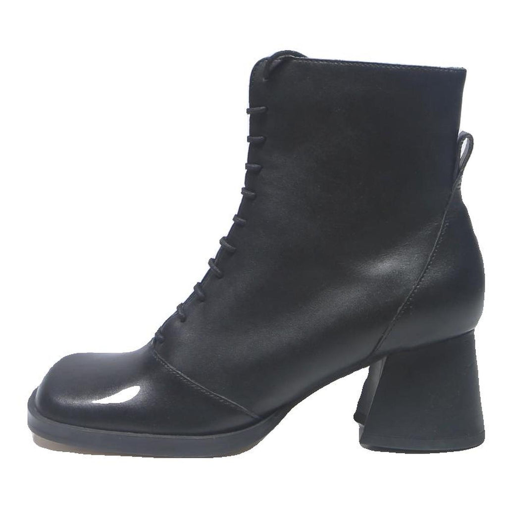 CHARLES & KEITH Womens Lace-Up Ankle Boots Black Leather UK 4 Stylish Comfort