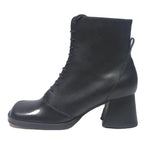 CHARLES & KEITH Womens Lace-Up Ankle Boots Black Leather UK 4 Stylish Comfort