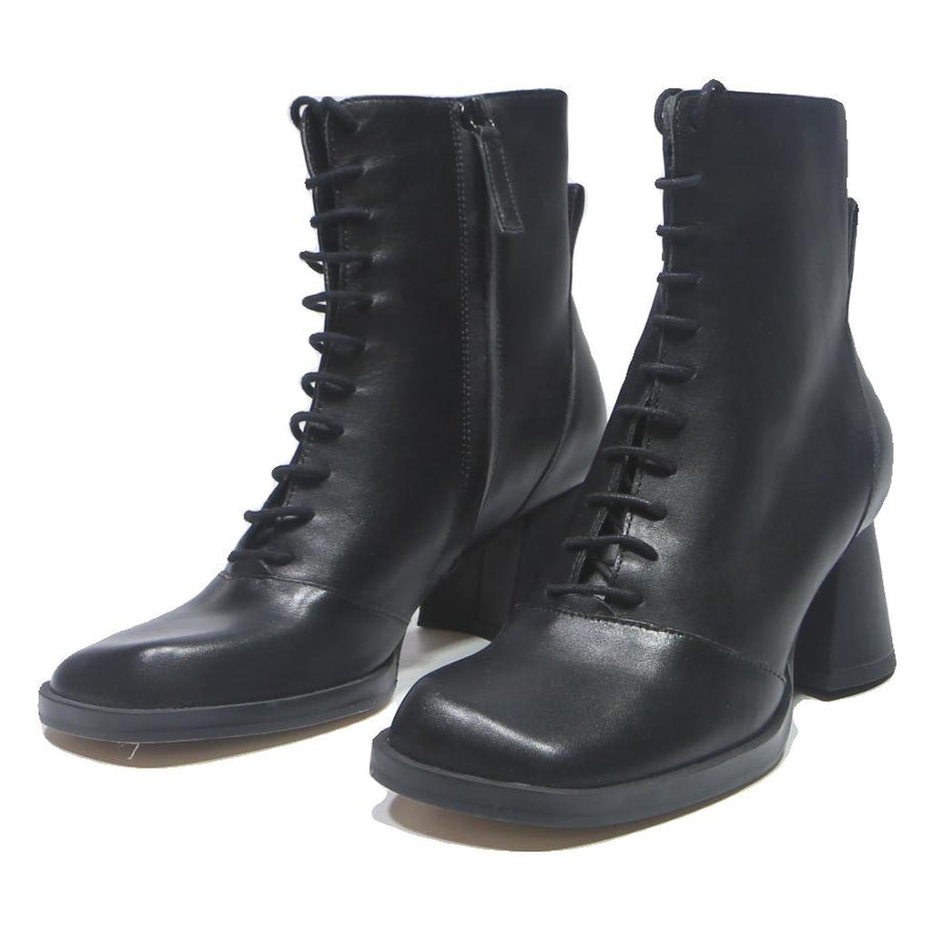 CHARLES & KEITH Womens Lace-Up Ankle Boots Black Leather UK 4 Stylish Comfort