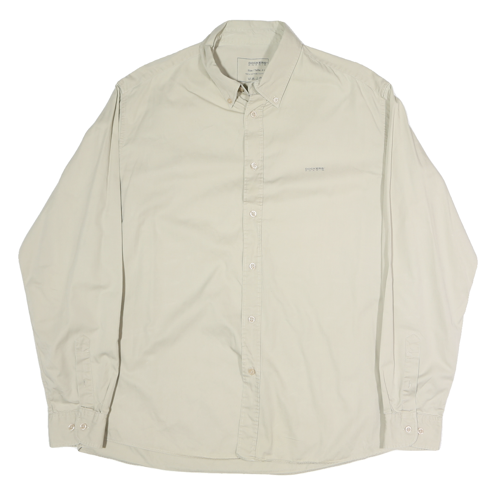 DOCKERS Mens Beige Cotton Button-Down Shirt XL Classic Fit Casual Wear