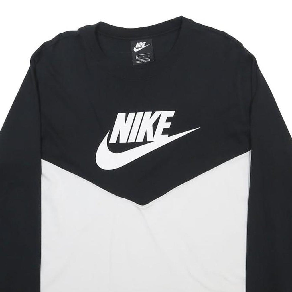 NIKE Womens Black & White Long Sleeve T-Shirt Crew Neck XL Logo Graphic Cotton