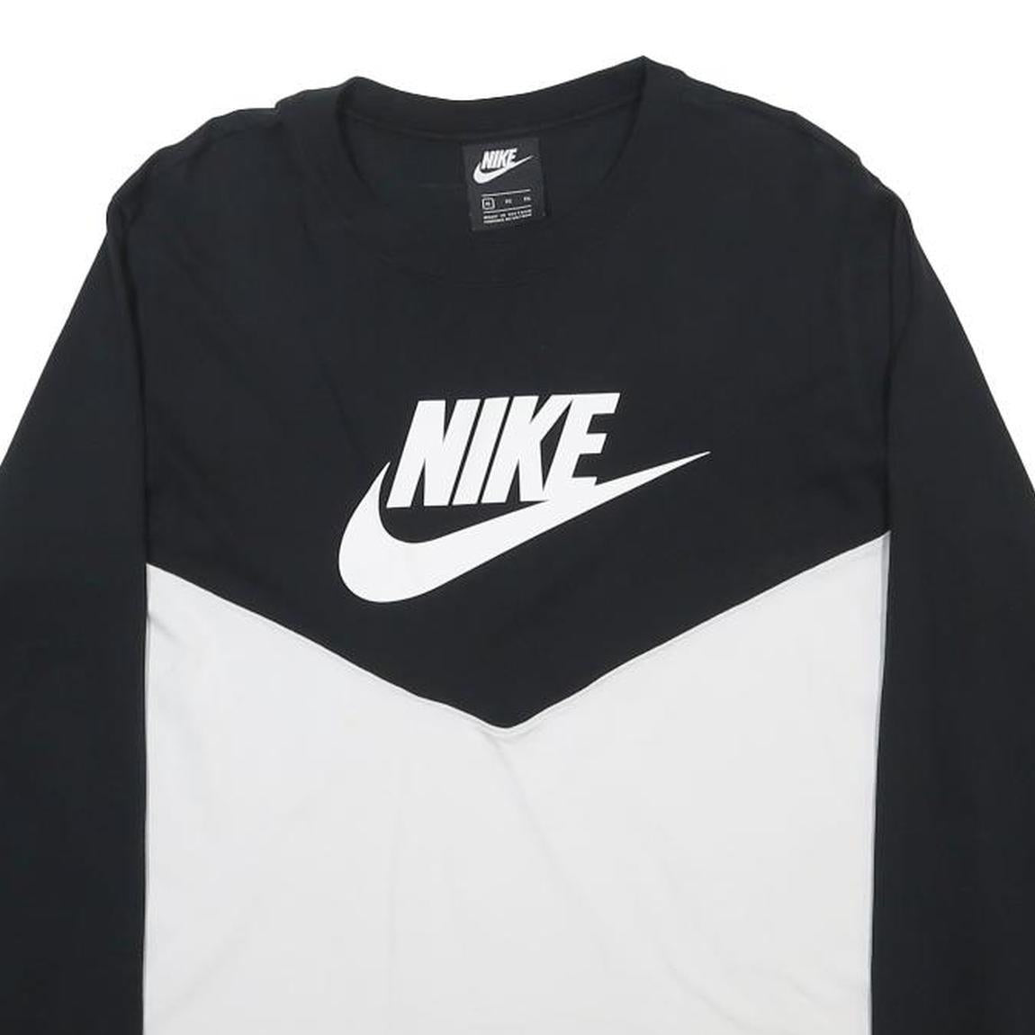 NIKE Womens Black & White Long Sleeve T-Shirt Crew Neck XL Logo Graphic Cotton