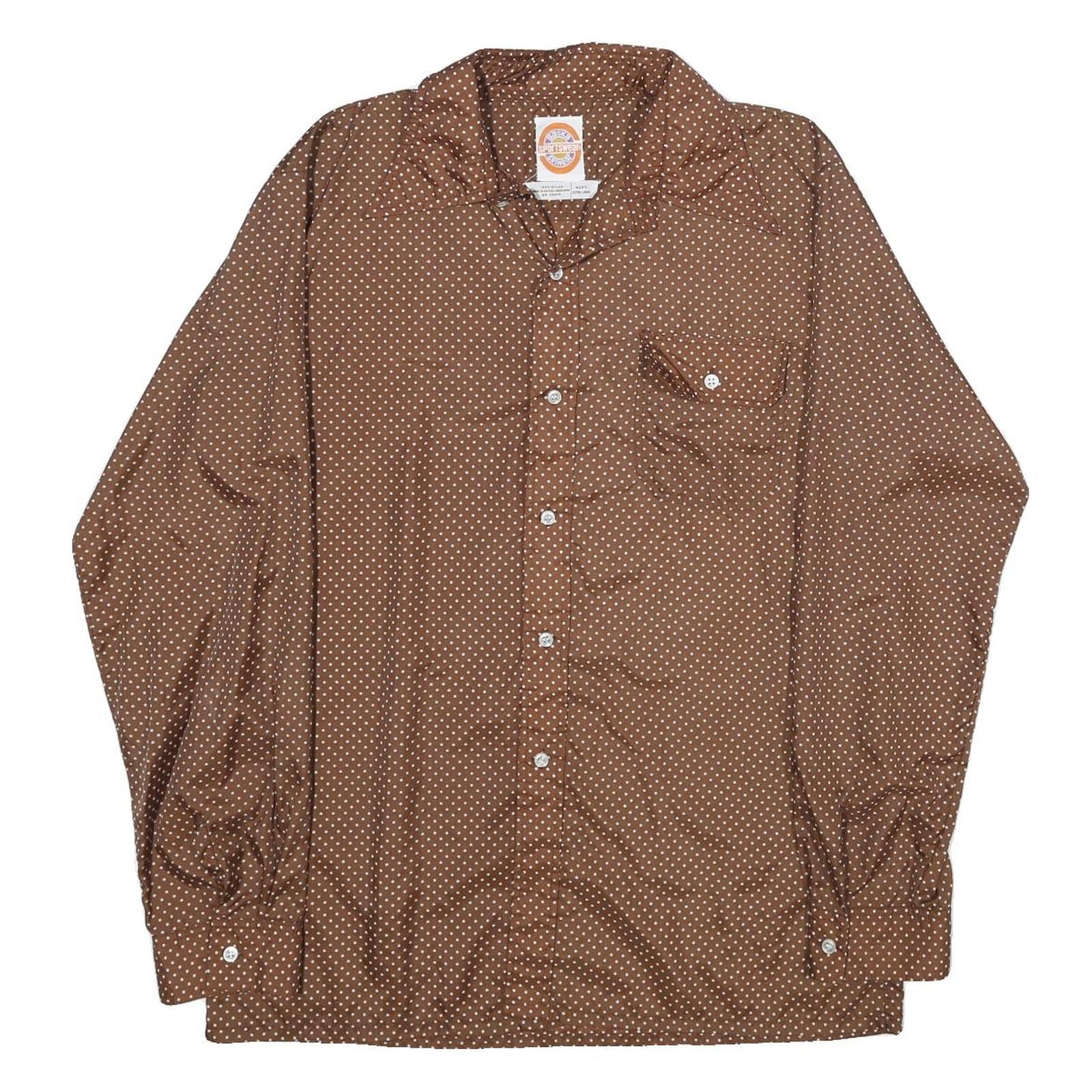 SASKA Mens Brown & White Polka Dot Shirt XL Long Sleeve Button Up Retro