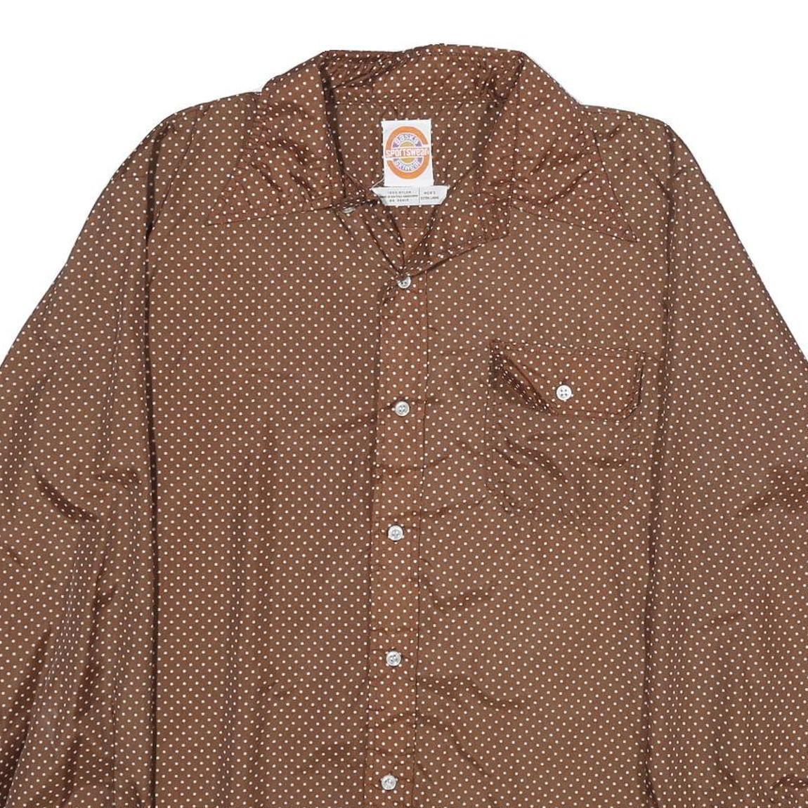 SASKA Mens Brown & White Polka Dot Shirt XL Long Sleeve Button Up Retro