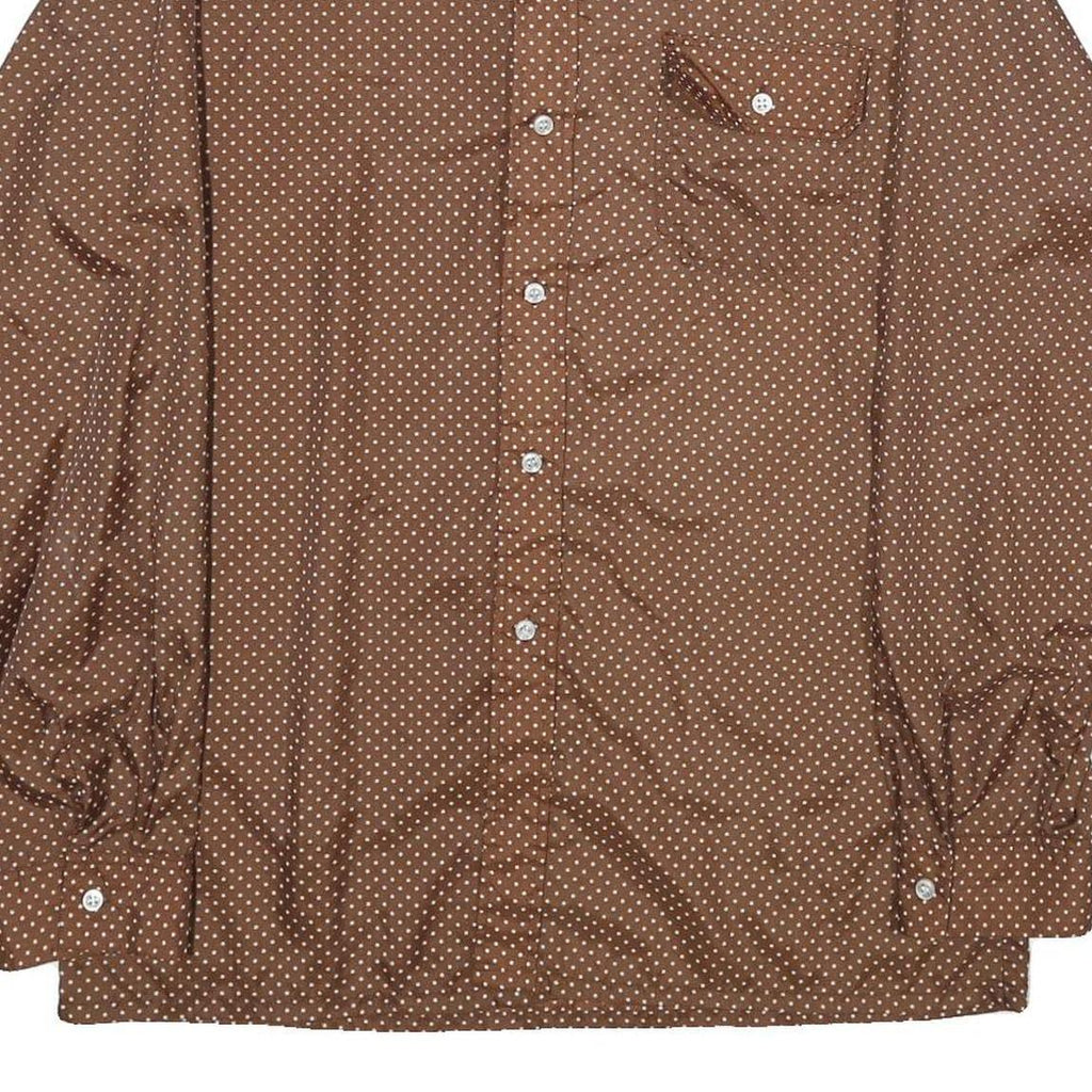 SASKA Mens Brown & White Polka Dot Shirt XL Long Sleeve Button Up Retro
