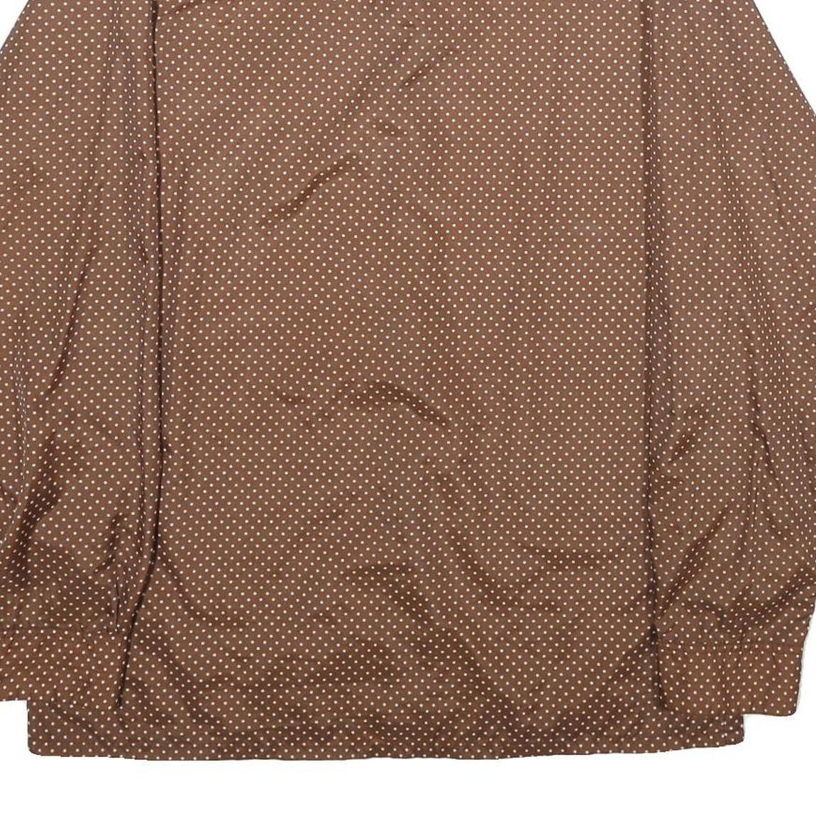 SASKA Mens Brown & White Polka Dot Shirt XL Long Sleeve Button Up Retro