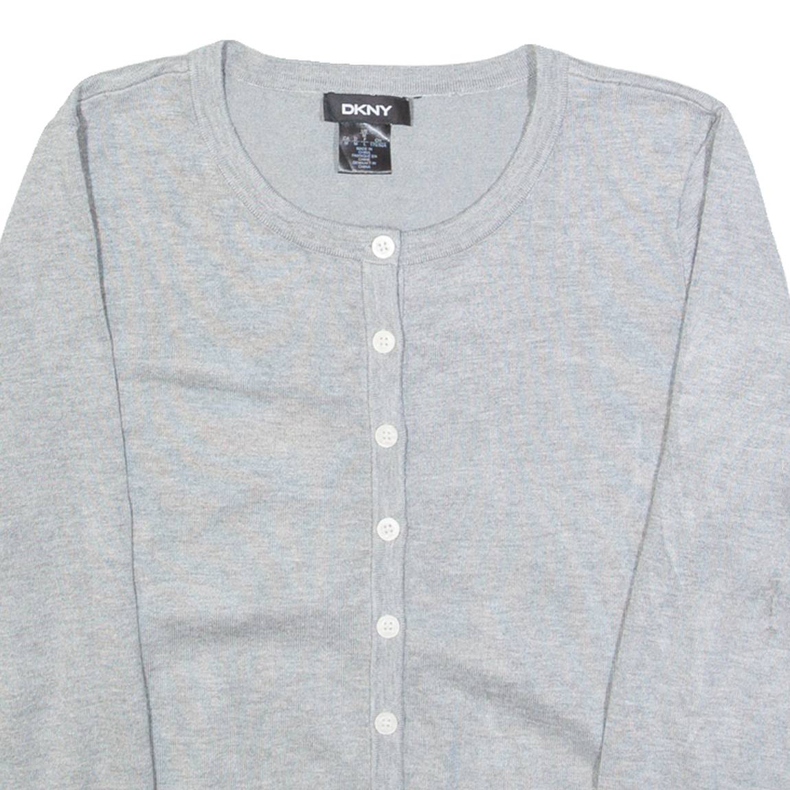 DKNY Womens Cardigan Grey Tight Knit M