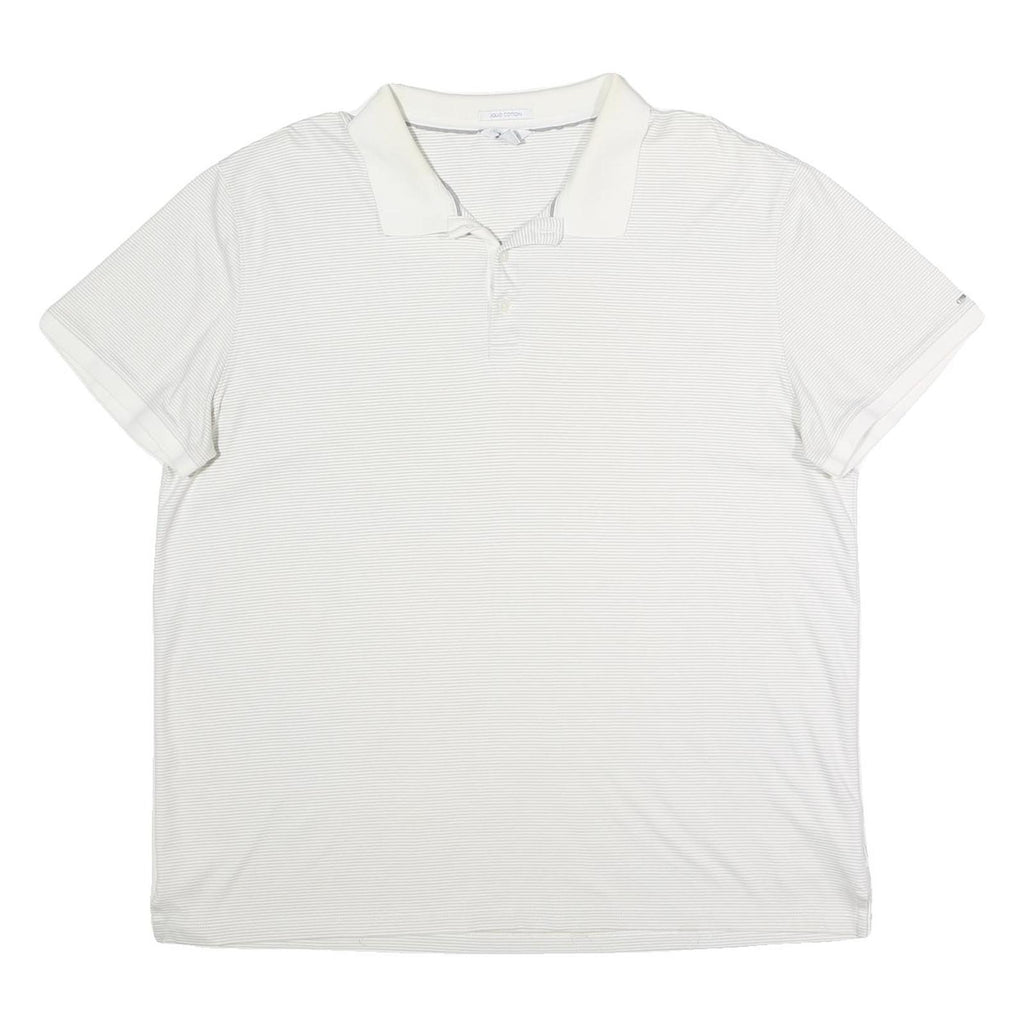 CALVIN KLEIN Mens White & Grey Thin Stripe Short Sleeve Polo Shirt 2XL Cotton