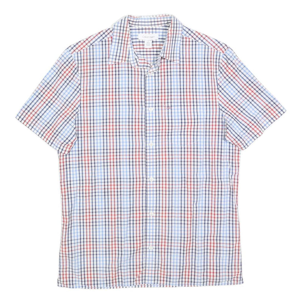 CALVIN KLEIN Mens Blue & Red Check Short Sleeve Shirt S Cotton Casual Summer