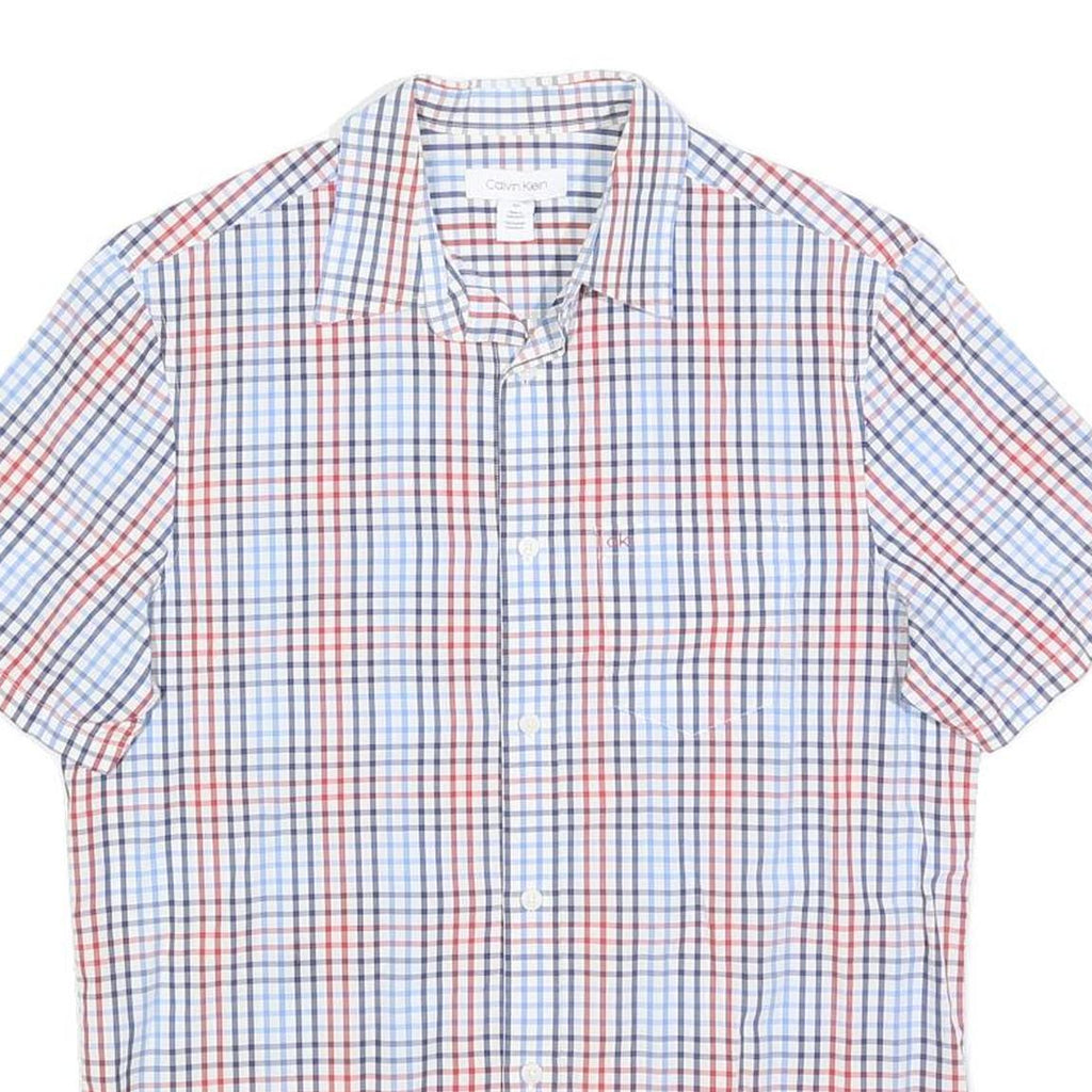 CALVIN KLEIN Mens Blue & Red Check Short Sleeve Shirt S Cotton Casual Summer