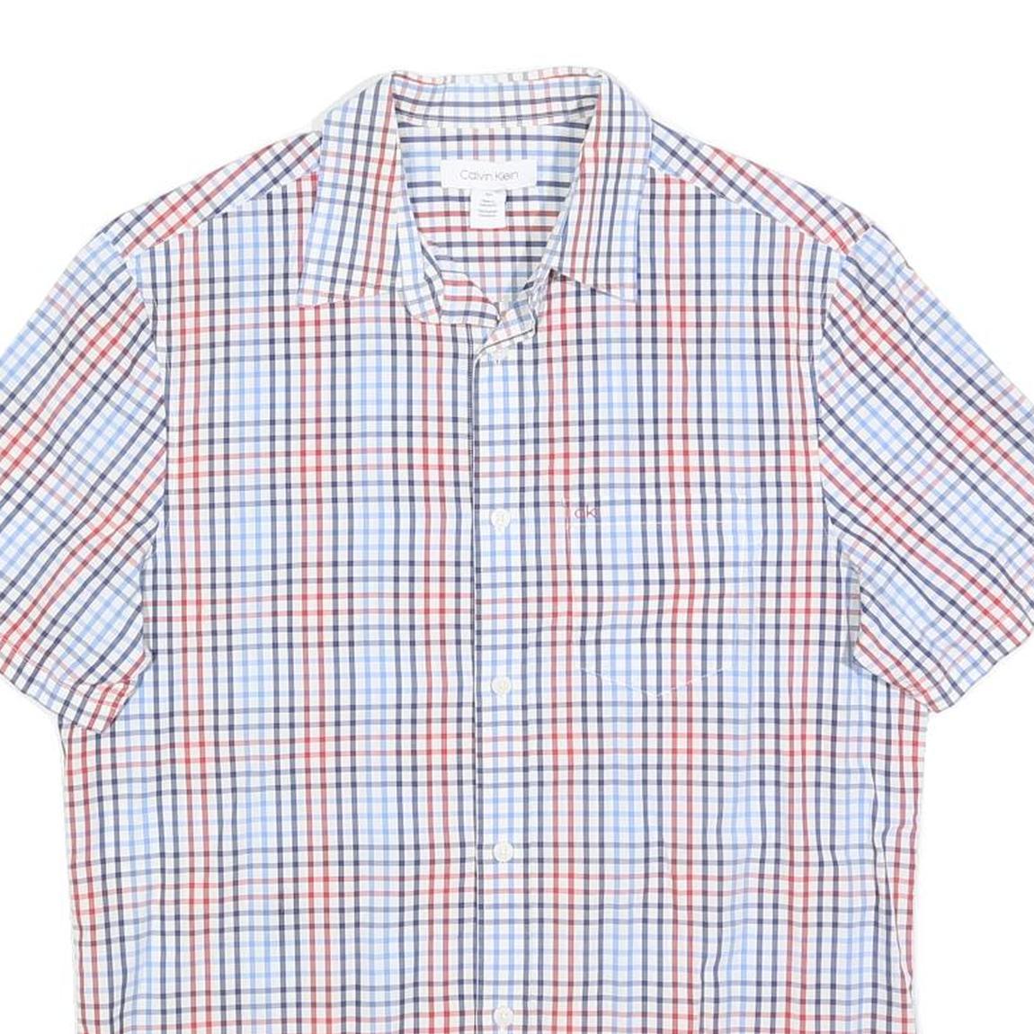 CALVIN KLEIN Mens Blue & Red Check Short Sleeve Shirt S Cotton Casual Summer