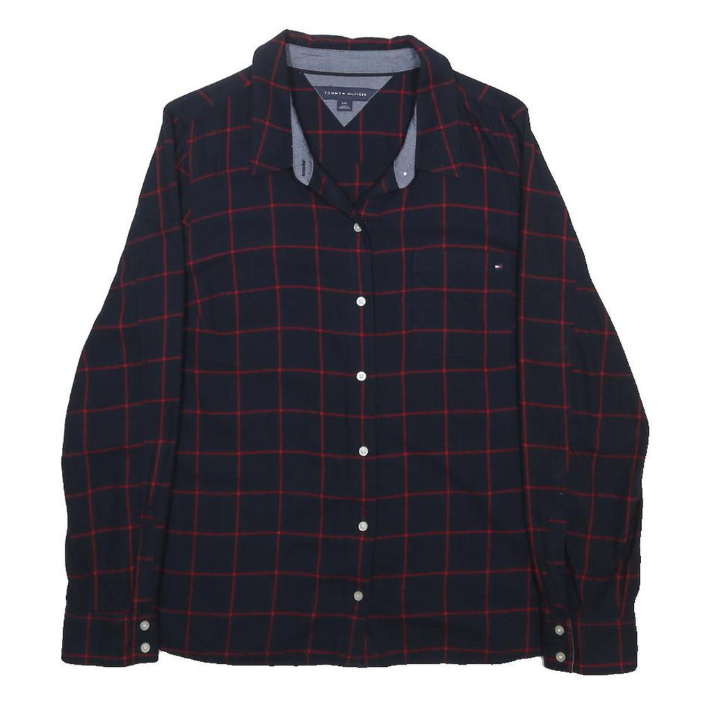 TOMMY HILFIGER Womens Navy Blue & Red Checked Shirt L Long Sleeve Cotton Blend