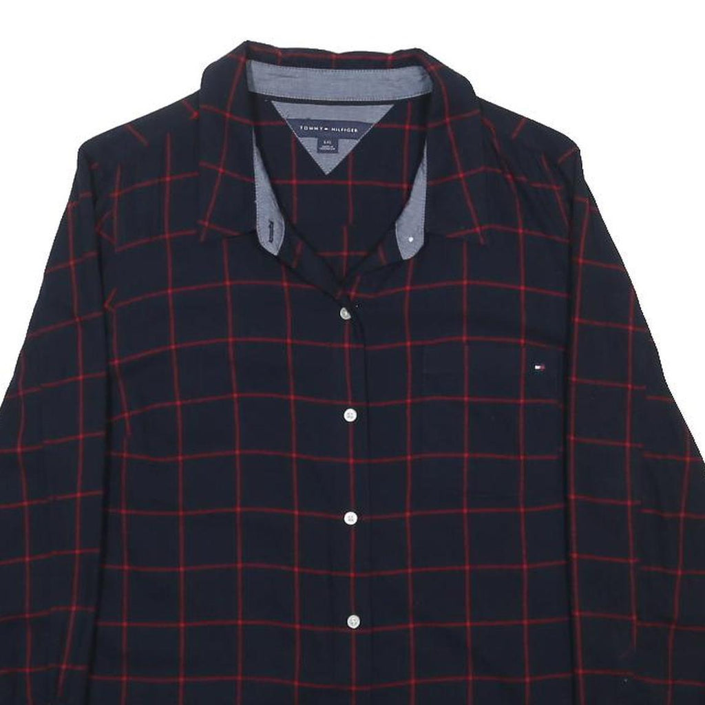 TOMMY HILFIGER Womens Navy Blue & Red Checked Shirt L Long Sleeve Cotton Blend