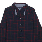 TOMMY HILFIGER Womens Navy Blue & Red Checked Shirt L Long Sleeve Cotton Blend