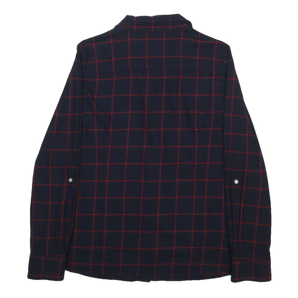 TOMMY HILFIGER Womens Navy Blue & Red Checked Shirt L Long Sleeve Cotton Blend