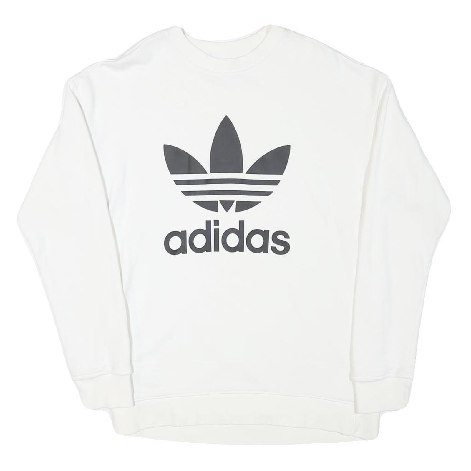 ADIDAS Womens White Sweatshirt Crew Neck UK 8 Cotton Blend Logo Pullover