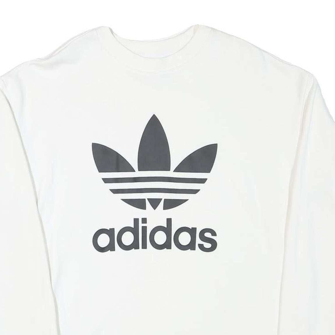 ADIDAS Womens White Sweatshirt Crew Neck UK 8 Cotton Blend Logo Pullover