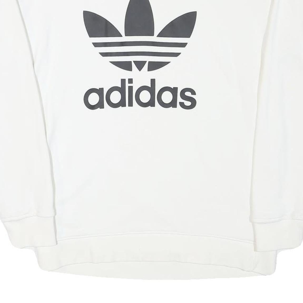 ADIDAS Womens White Sweatshirt Crew Neck UK 8 Cotton Blend Logo Pullover