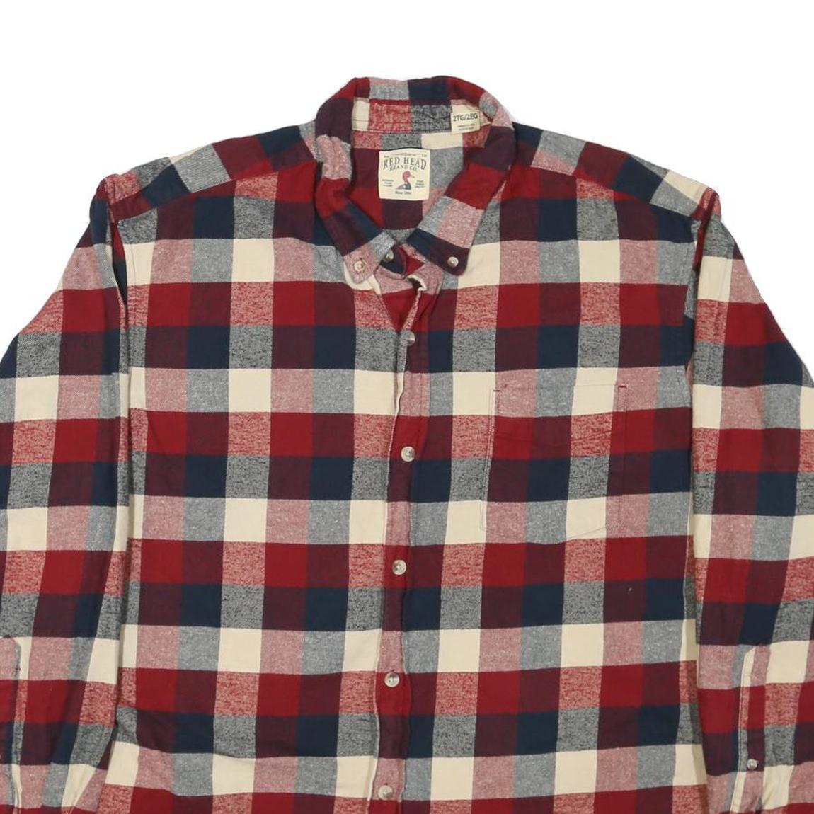 RED HEAD Mens Red & Navy Check Shirt 2XL Cotton Blend Button-Down Casual Fit
