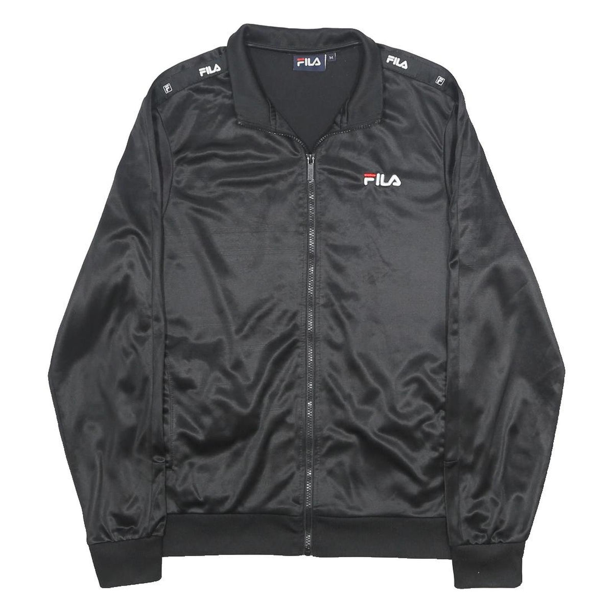 FILA Mens Black Track Jacket M Polyester Zip Logo Tape Sportswear