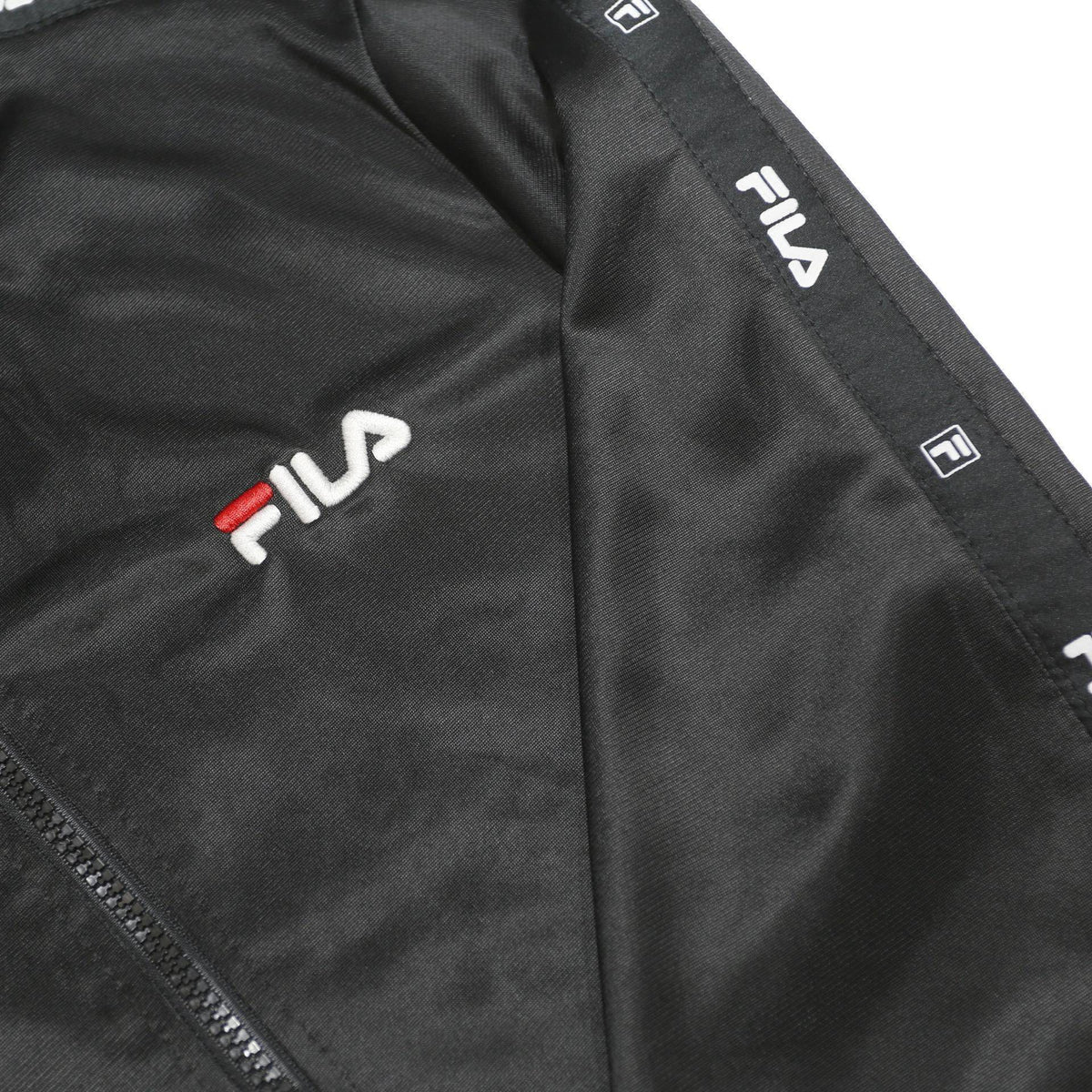 FILA Mens Black Track Jacket M Polyester Zip Logo Tape Sportswear
