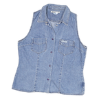 GUESS Womens Blue Denim Sleeveless Shirt XL Cotton Blend Casual