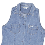 GUESS Womens Blue Denim Sleeveless Shirt XL Cotton Blend Casual