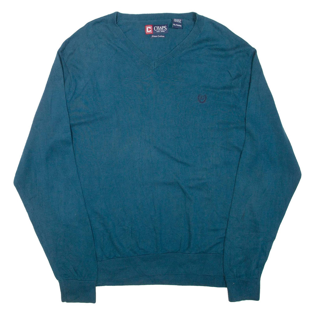 CHAPS Mens Jumper Blue V-Neck Tight Knit XL