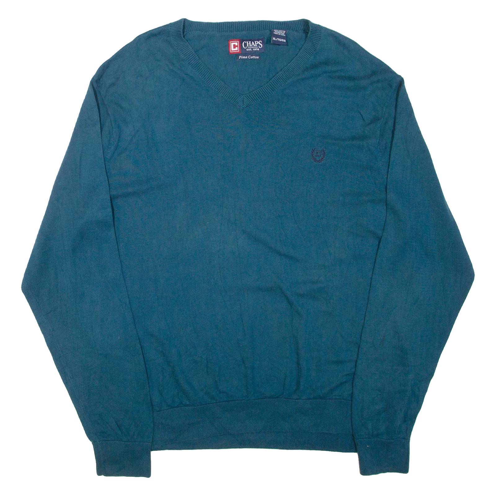 CHAPS Mens Jumper Blue V-Neck Tight Knit XL