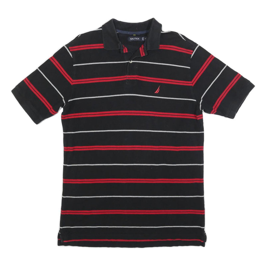NAUTICA Mens Black & Red Striped Polo Shirt M Cotton Blend Casual Short Sleeve