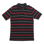 NAUTICA Mens Black & Red Striped Polo Shirt M Cotton Blend Casual Short Sleeve