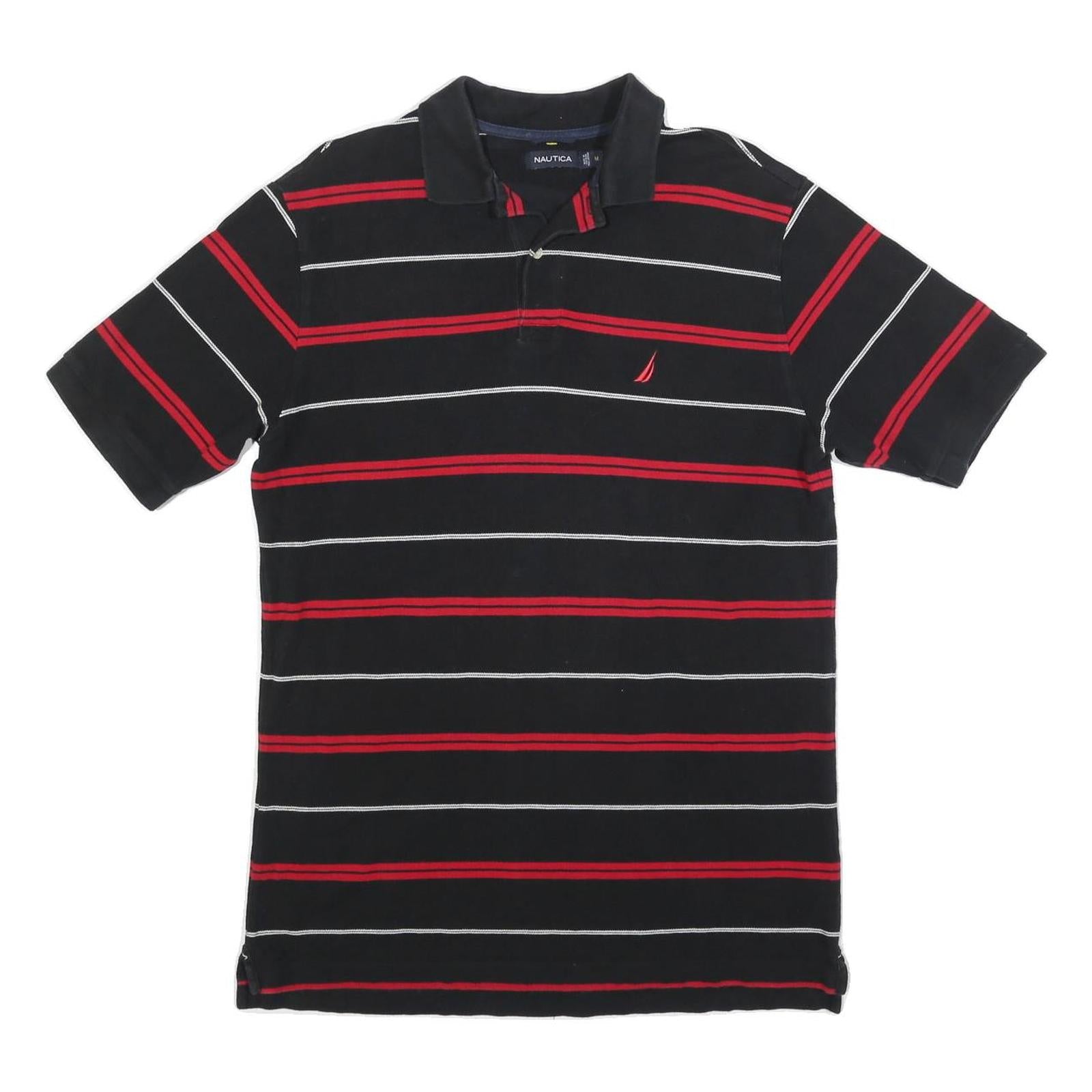 NAUTICA Mens Black & Red Striped Polo Shirt M Cotton Blend Casual Short Sleeve