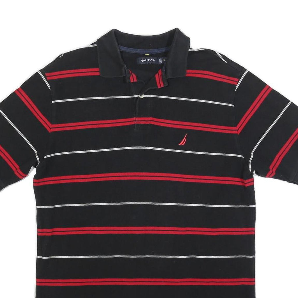 NAUTICA Mens Black & Red Striped Polo Shirt M Cotton Blend Casual Short Sleeve