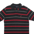 NAUTICA Mens Black & Red Striped Polo Shirt M Cotton Blend Casual Short Sleeve