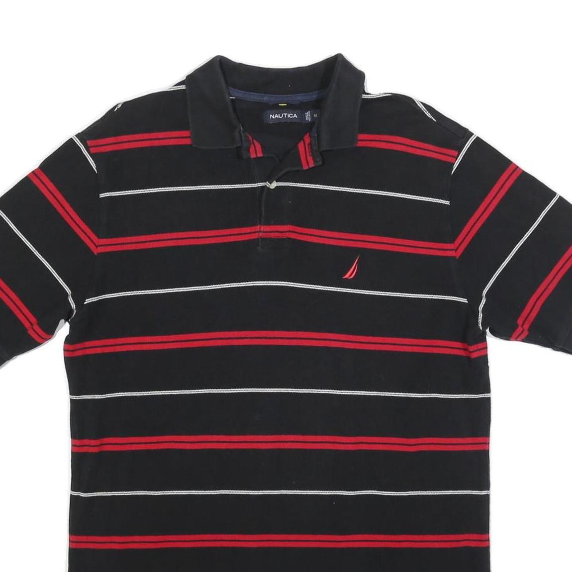 NAUTICA Mens Black & Red Striped Polo Shirt M Cotton Blend Casual Short Sleeve