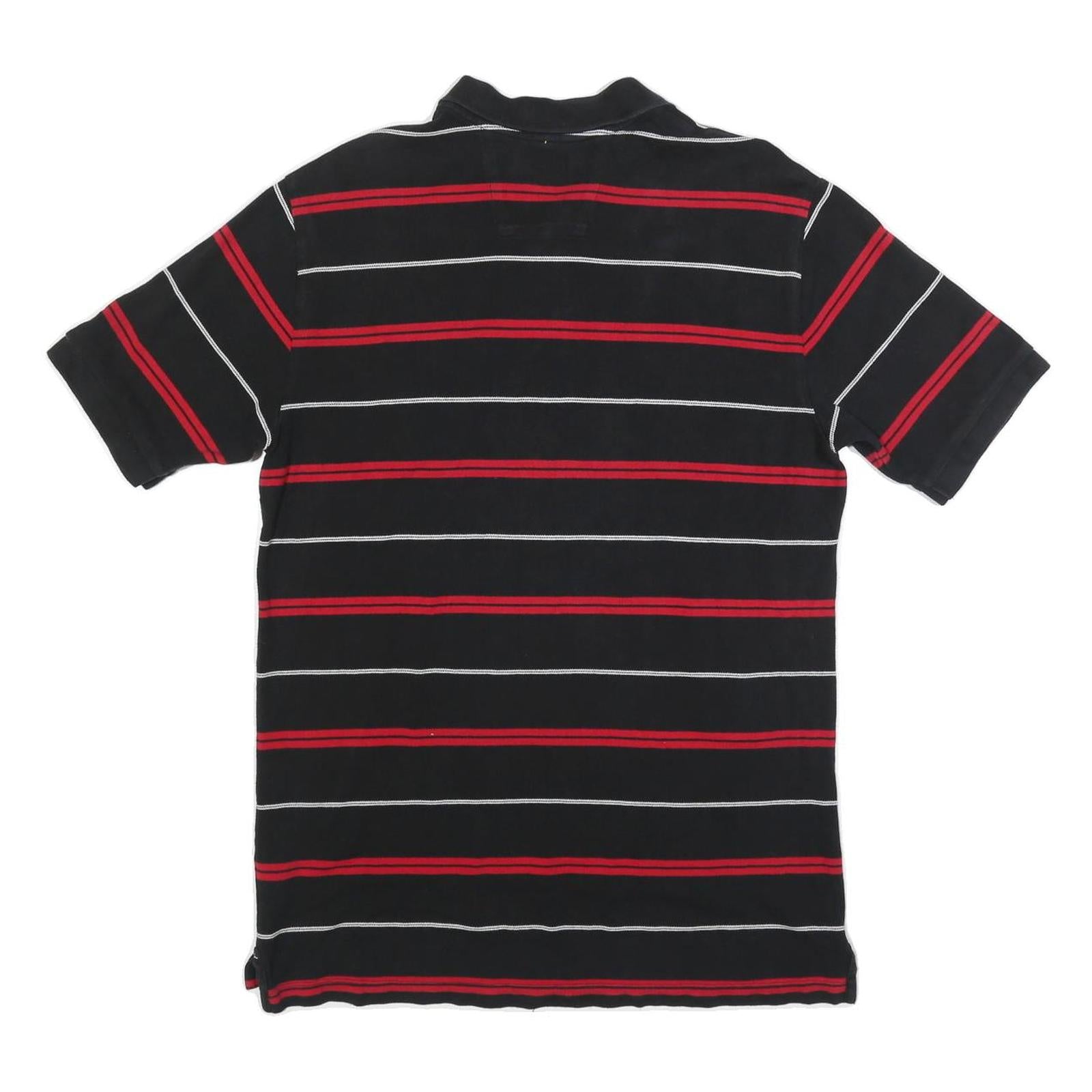 NAUTICA Mens Black & Red Striped Polo Shirt M Cotton Blend Casual Short Sleeve