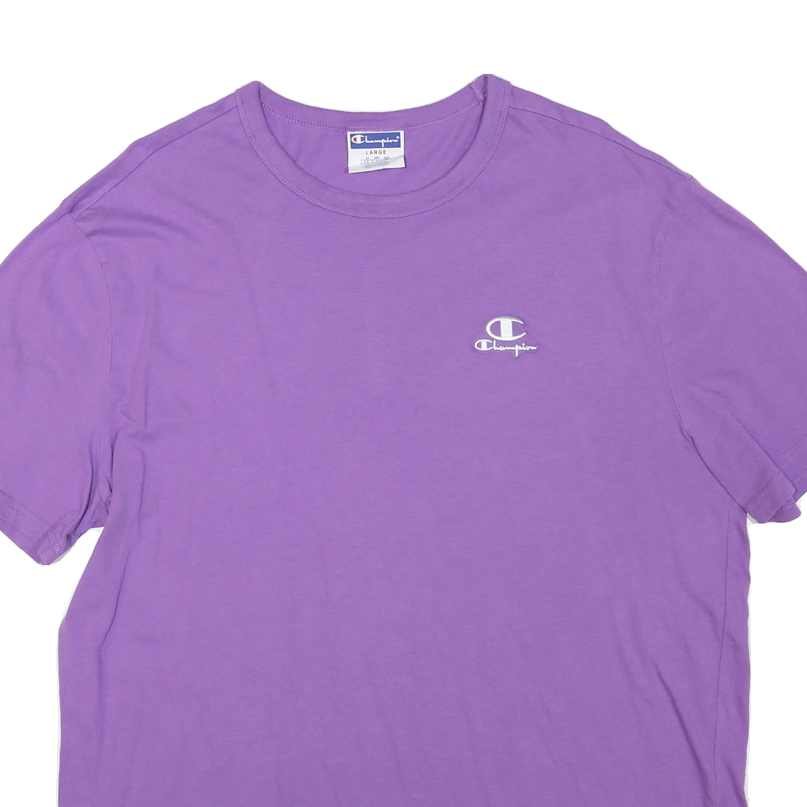 CHAMPION Mens Purple Graphic T-Shirt L Short Sleeve Crew Neck Cotton Blend