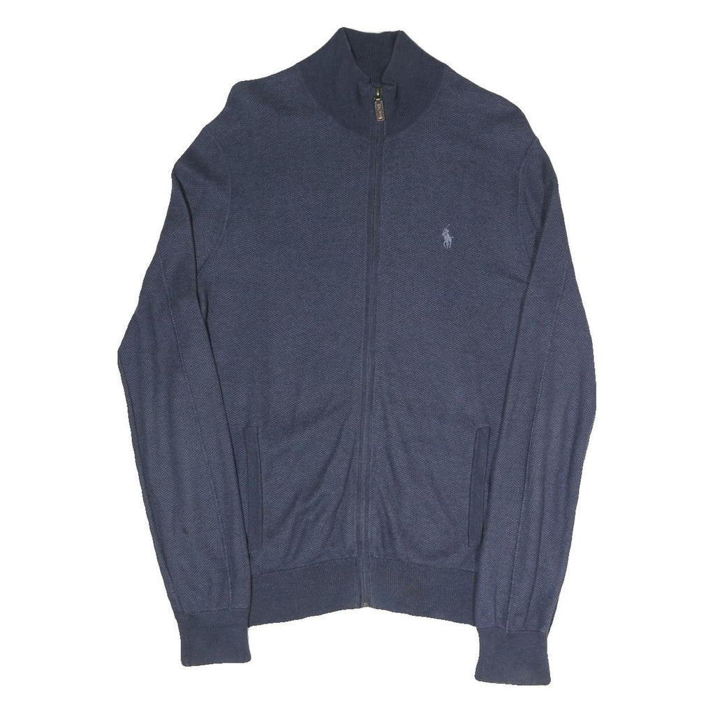 POLO RALPH LAUREN Mens Blue Plain Full Zip Plain Crew Knit S Jumper Cotton Blend