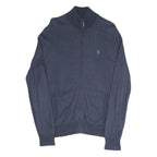 POLO RALPH LAUREN Mens Blue Plain Full Zip Plain Crew Knit S Jumper Cotton Blend